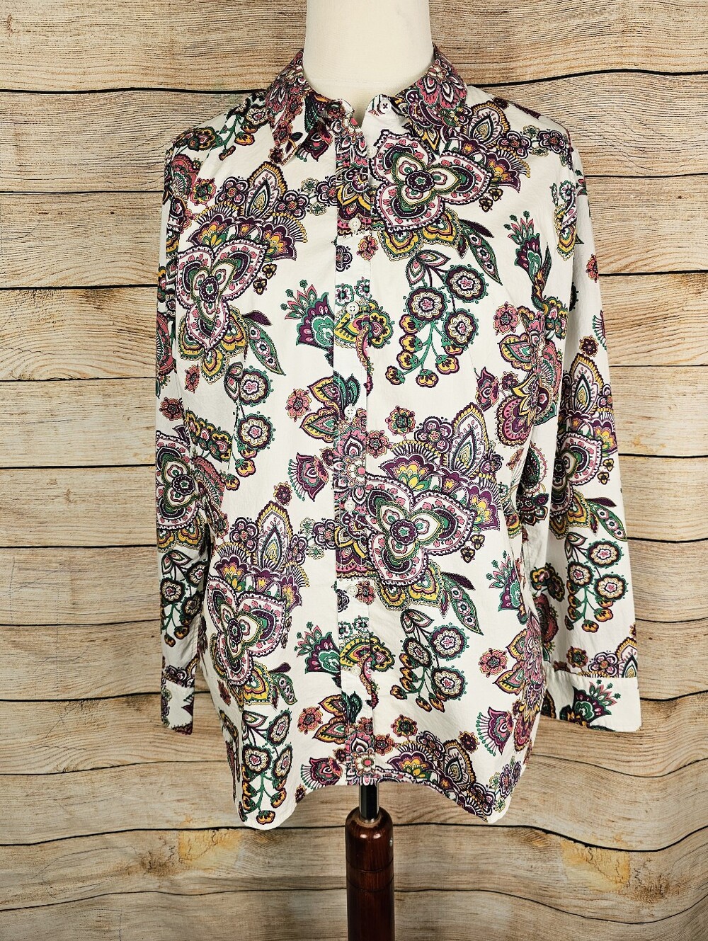 Talbots NWT Paisley Floral Long Sleeve Button Down Cotton Shirt Size Xlarge